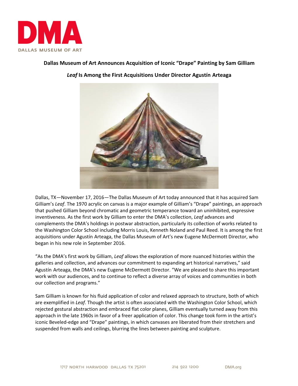 “Drape” Painting by Sam Gilliam Leaf Is Among