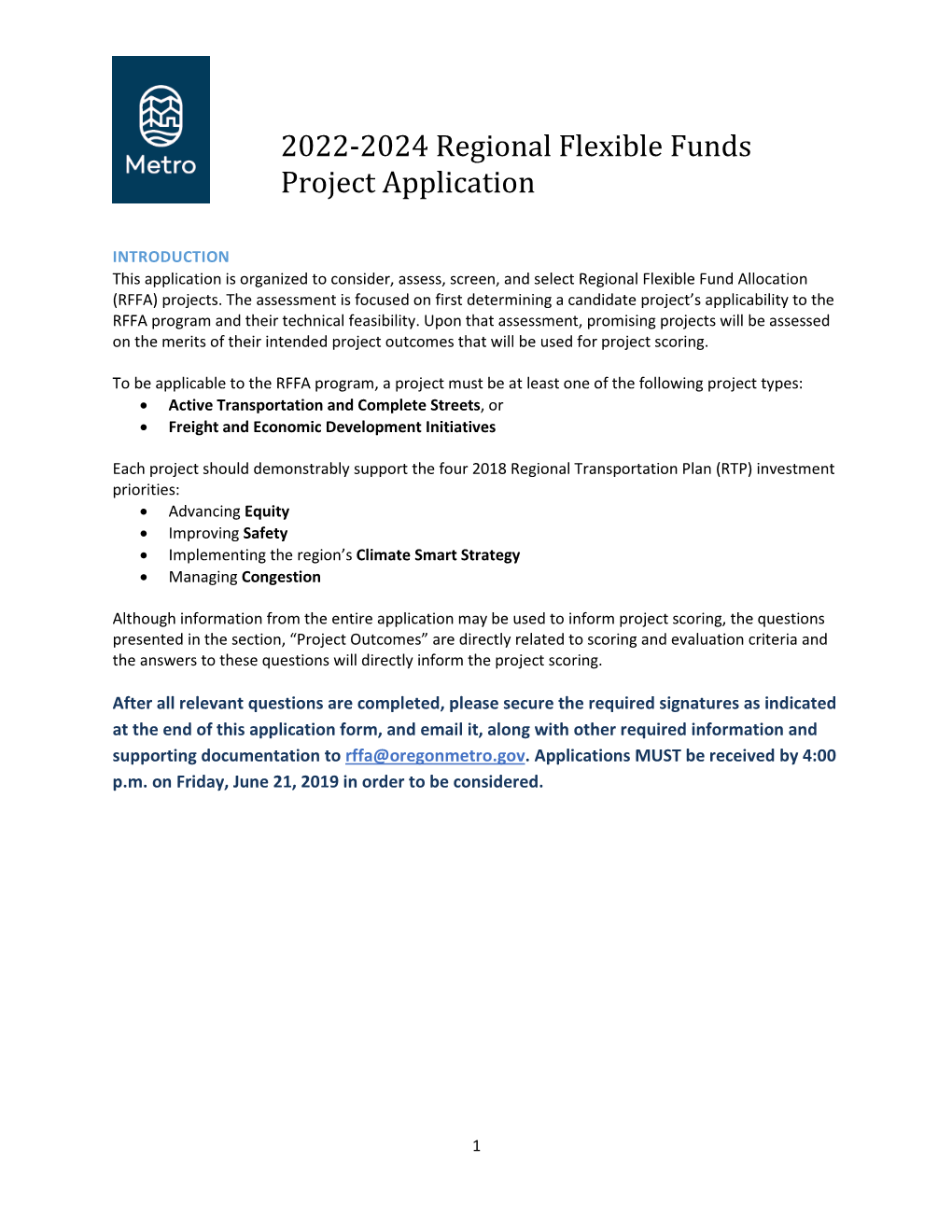 2022-2024 Regional Flexible Funds Project Application