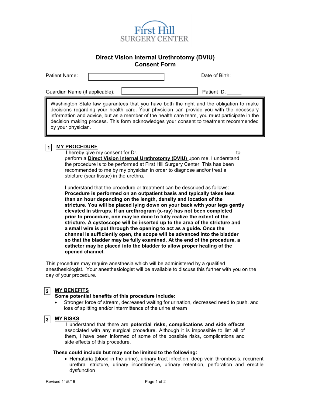 Direct Vision Internal Urethrotomy (DVIU) Consent Form