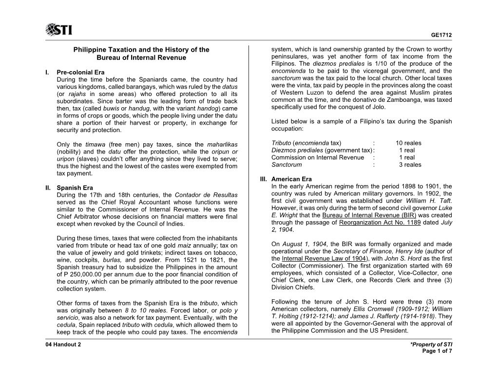 Philippine Taxation and the History of the Bureau of Internal Revenue