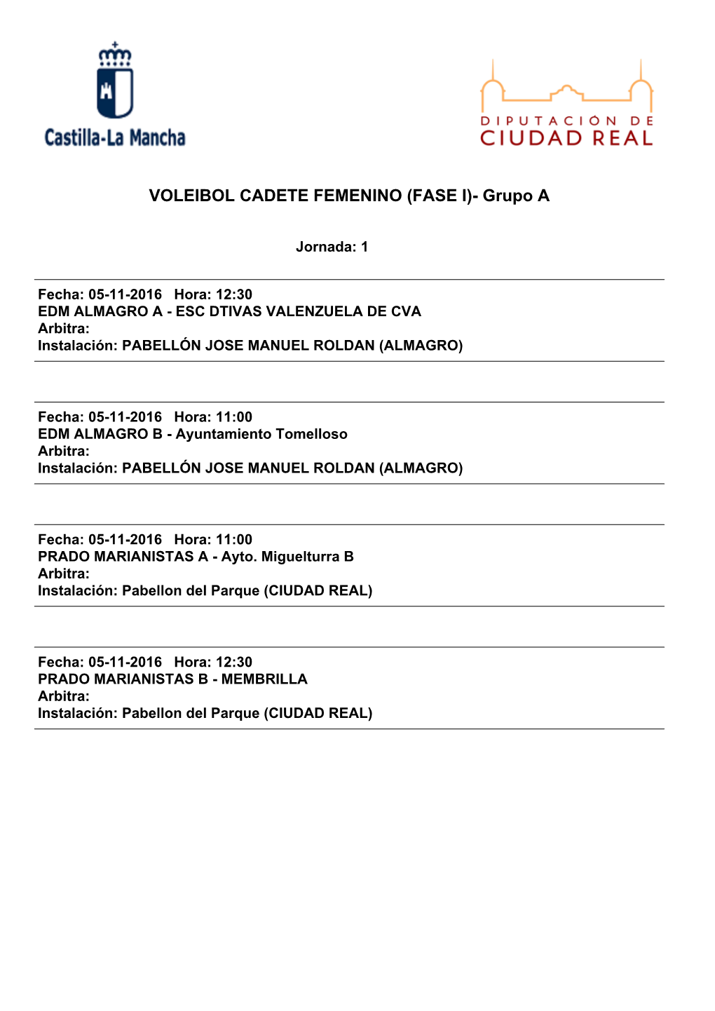 VOLEIBOL CADETE FEMENINO (FASE I)- Grupo A