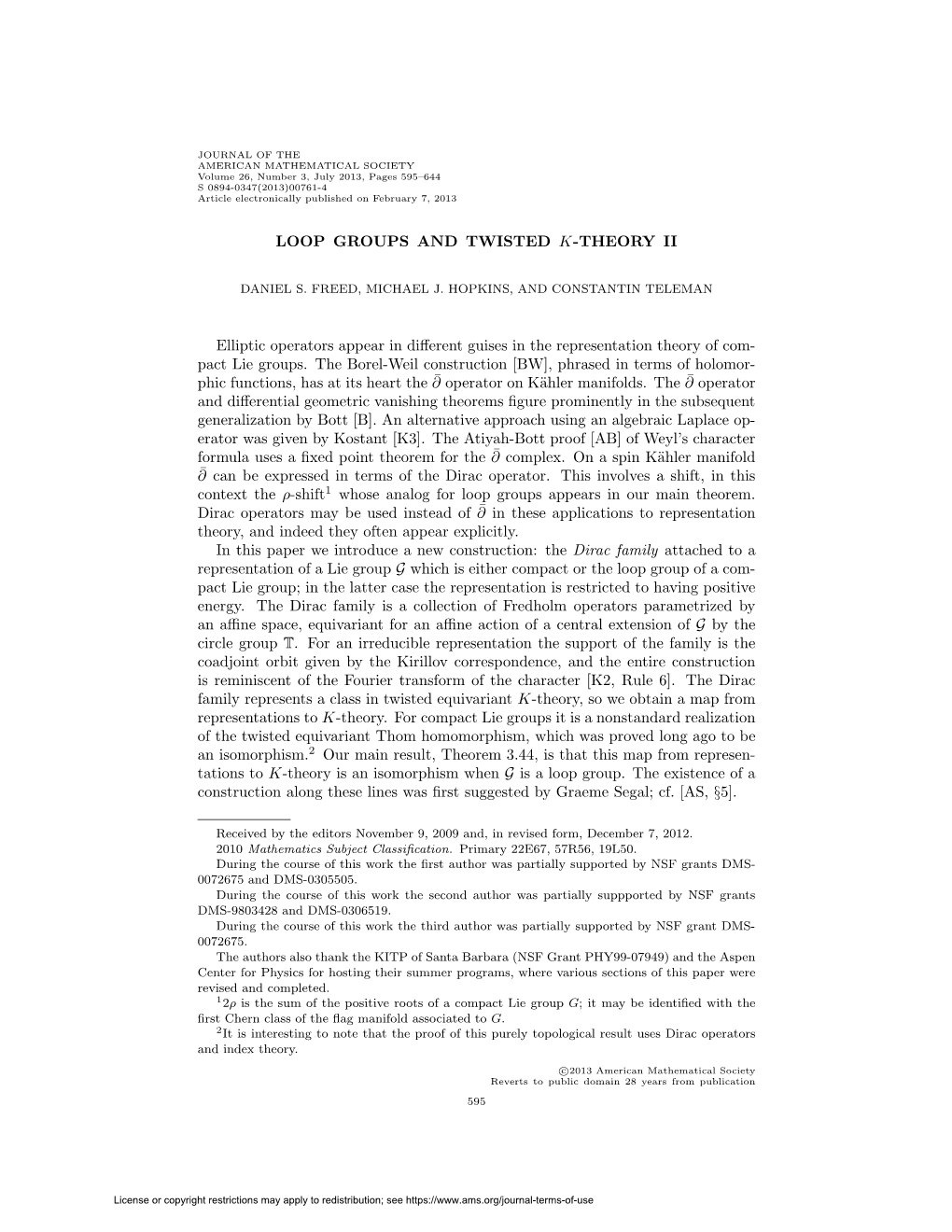 LOOP GROUPS and TWISTED K-THEORY II Elliptic Operators