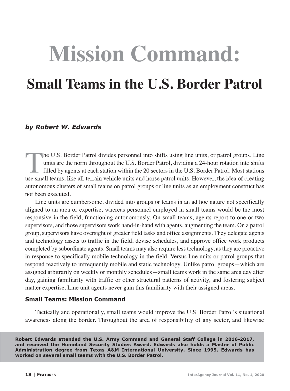 Mission Command: Small Teams in the U.S. Border Patrol