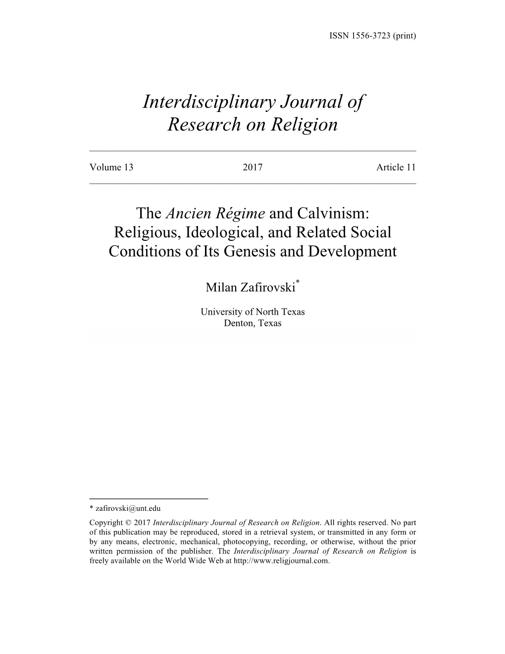 Interdisciplinary Journal of Research on Religion ______