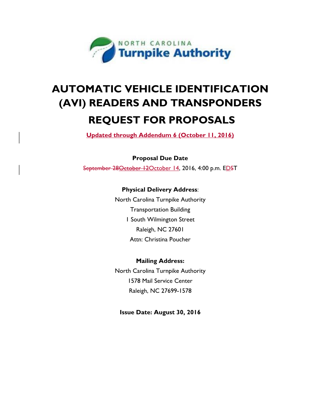 Avi) Readers and Transponders Request for Proposals
