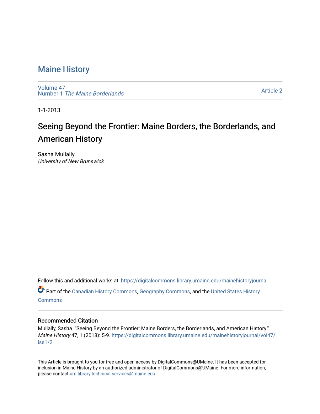 Seeing Beyond the Frontier: Maine Borders, the Borderlands, and American History