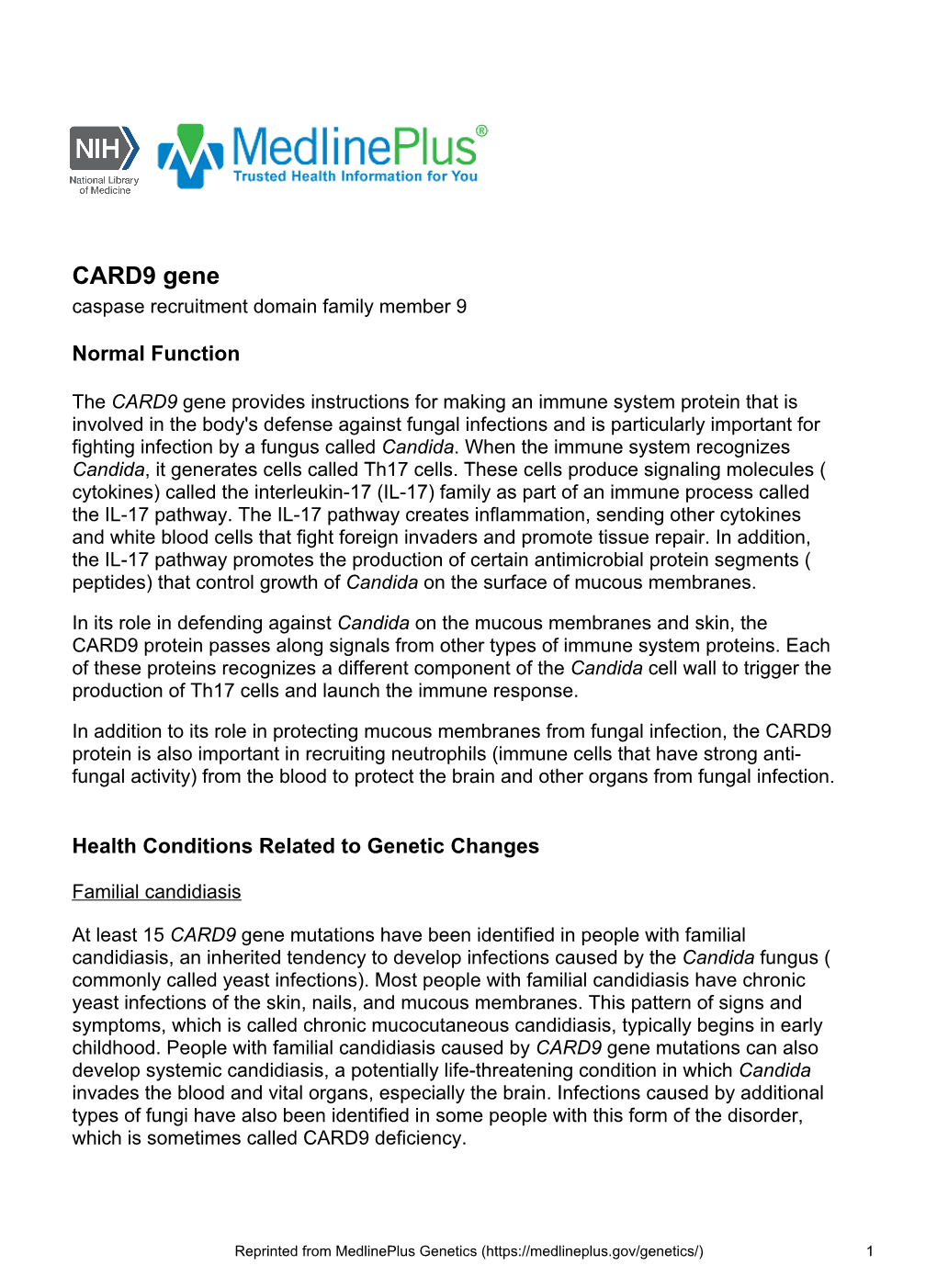 CARD9 Gene Caspase Recruitment Domain Family Member 9