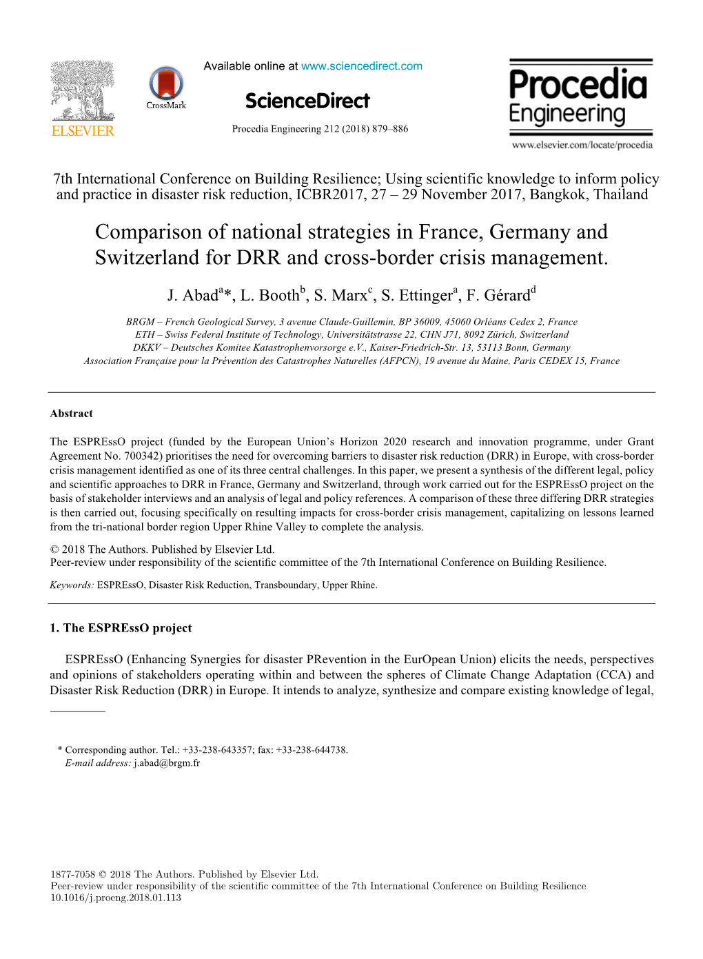 Comparison of National Strategies in France, Germany and Switzerland for DRR and Cross-Border Crisis Management