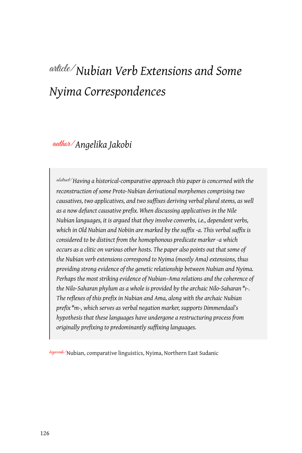 Nubian Verb Extensions and Some Nyima Correspondences