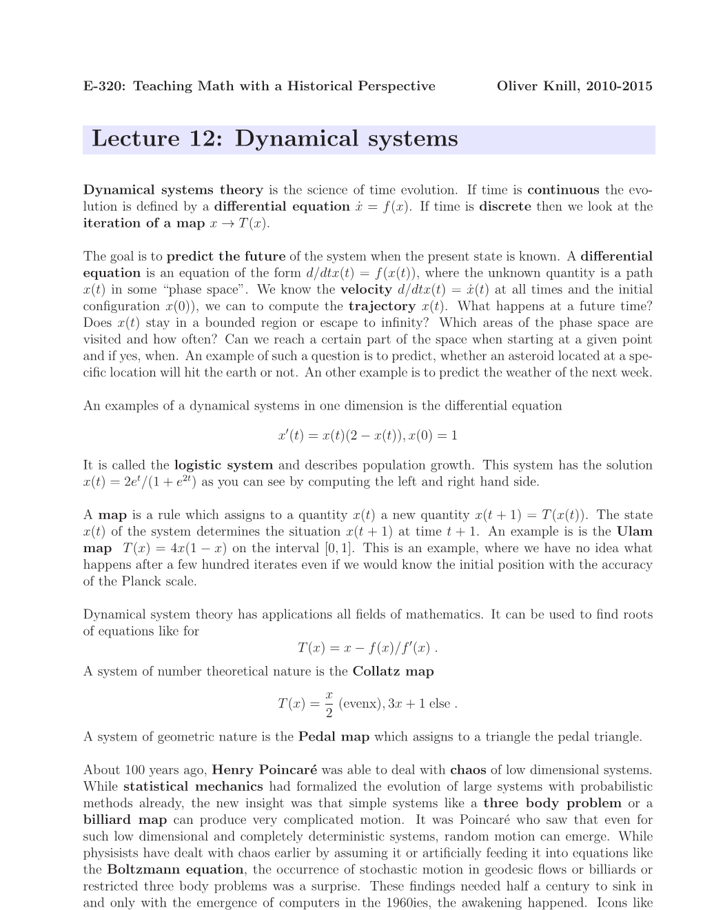 Dynamical Systems