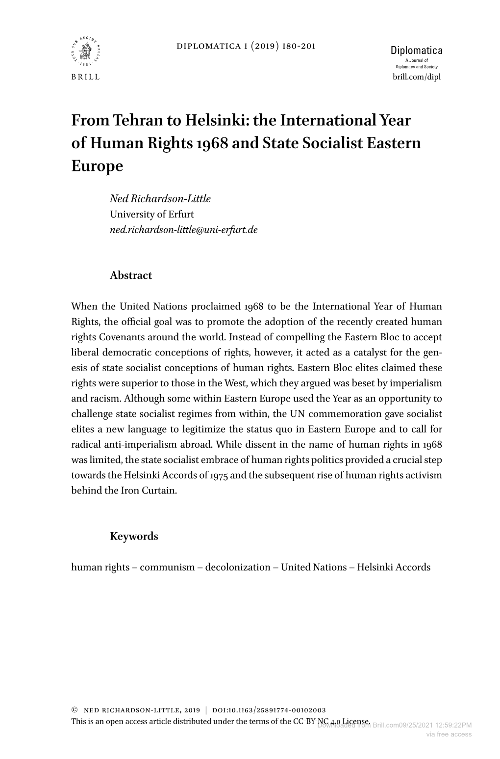 The International Year of Human Rights 1968 and State Socialist Eastern Europe