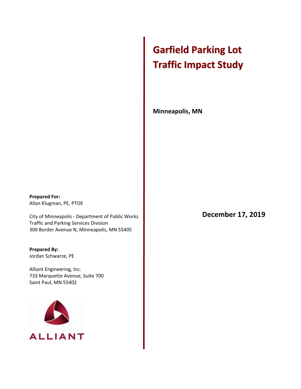Garfield Parking Lot Traffic Impact Study, December 2019
