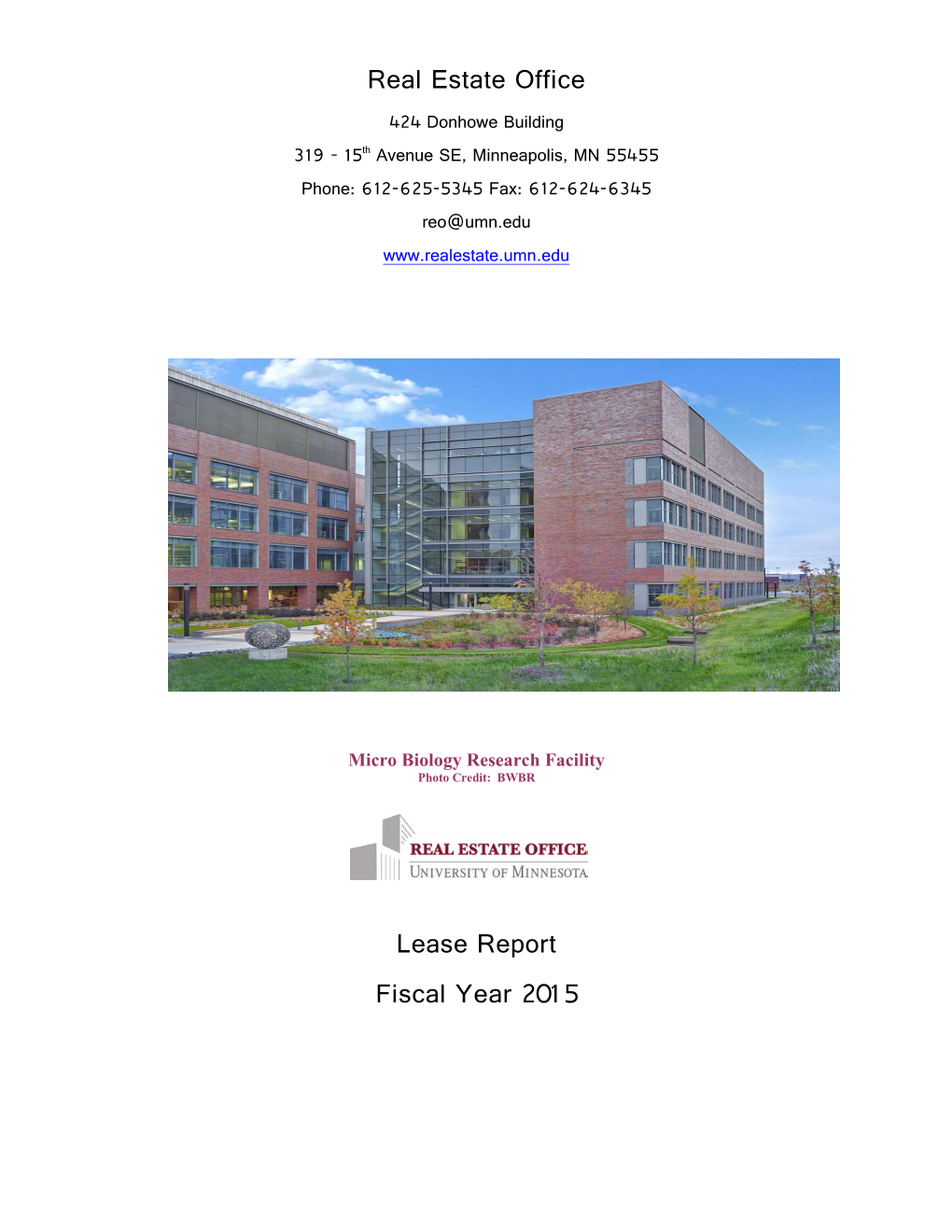 Real Estate Office Lease Report Fiscal Year 2015