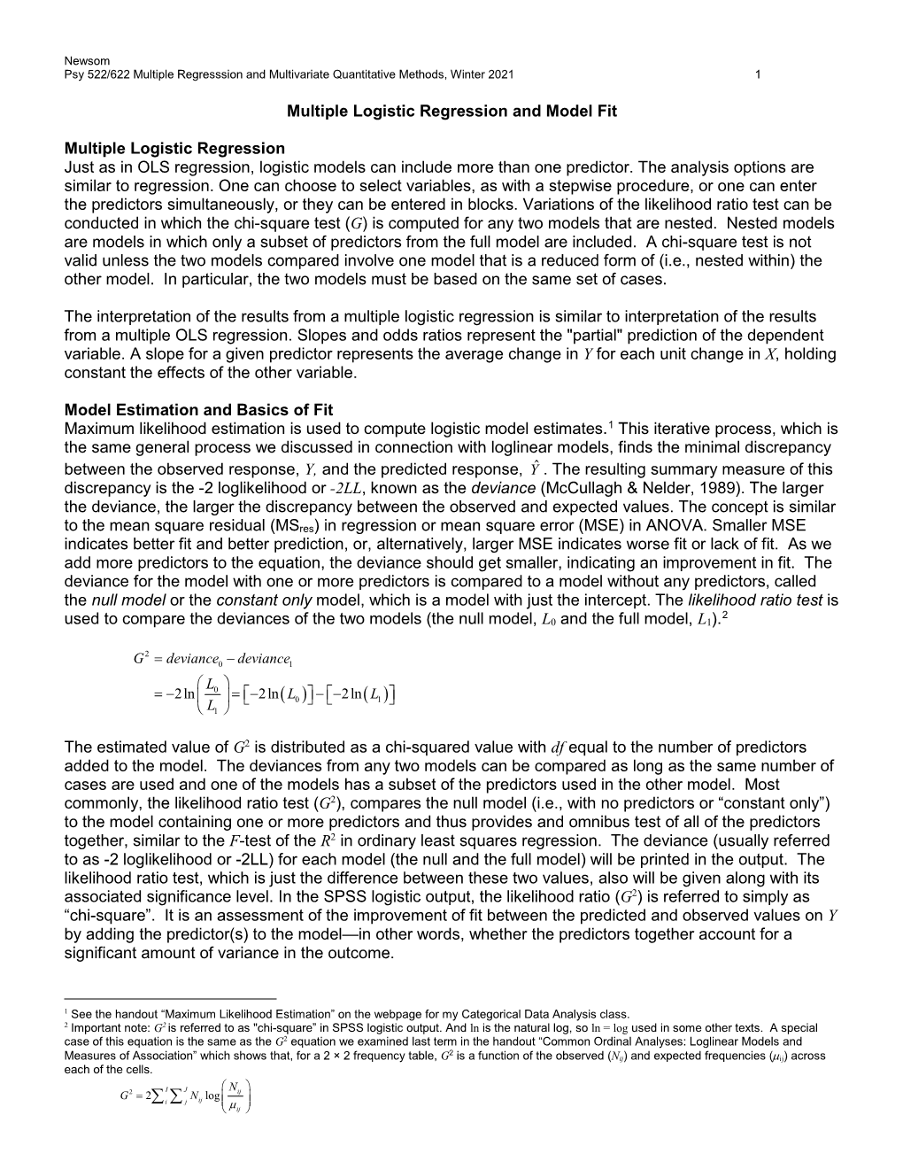 More on Model Fit and Significance of Predictors with Logistic Regression