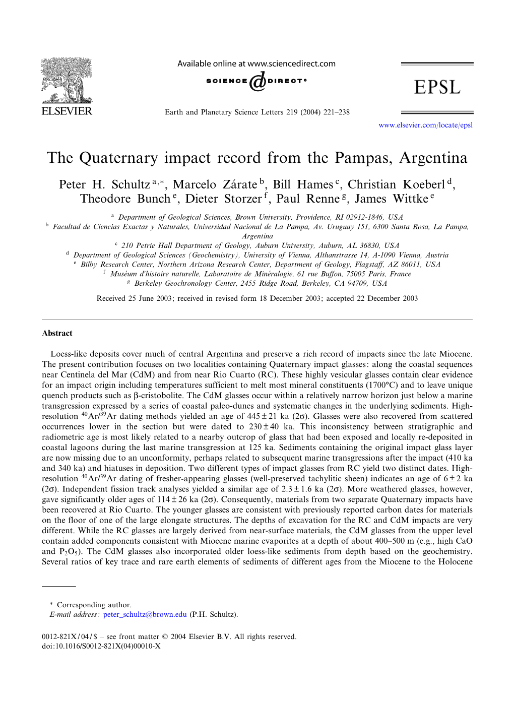 The Quaternary Impact Record from the Pampas, Argentina