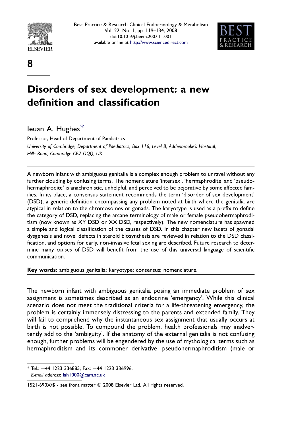8 Disorders of Sex Development: a New Definition and Classification