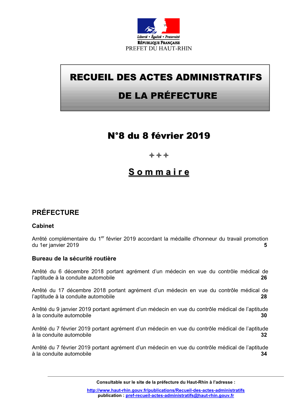 Recueil N°8 Du 8 Février 2019