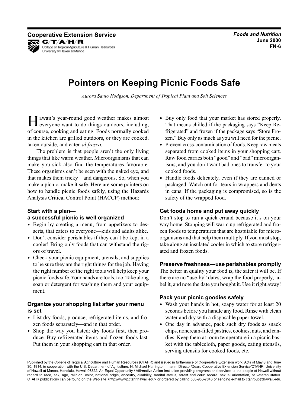 Pointers on Keeping Picnic Foods Safe