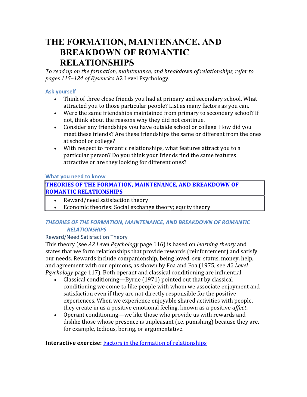 The Formation, Maintenance, and Breakdown of Romantic Relationships