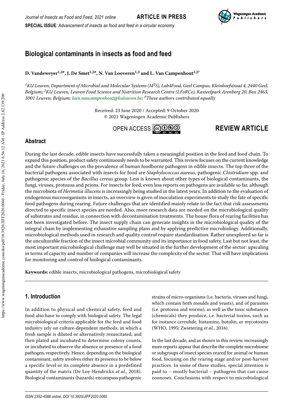 Biological Contaminants in Insects As Food and Feed D