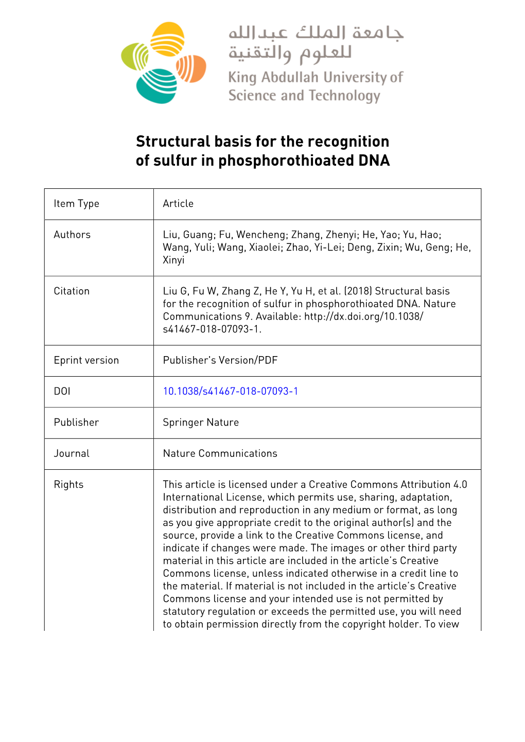 Structural Basis for the Recognition of Sulfur in Phosphorothioated DNA