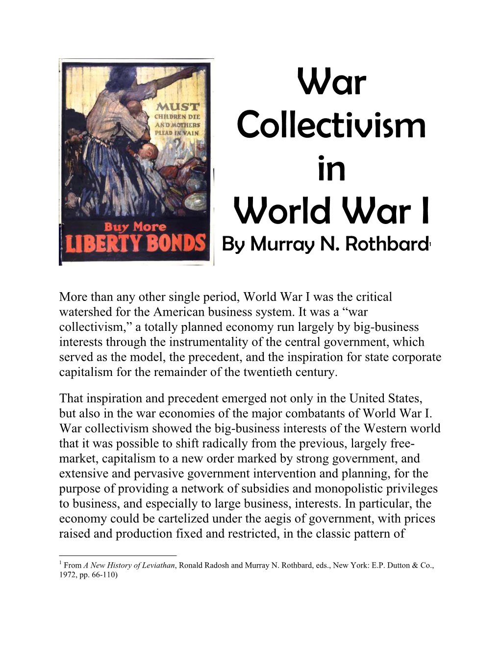 War Collectivism in World War I