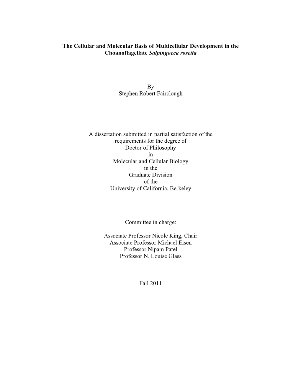 The Cellular and Molecular Basis of Multicellular Development in the Choanoflagellate Salpingoeca Rosetta