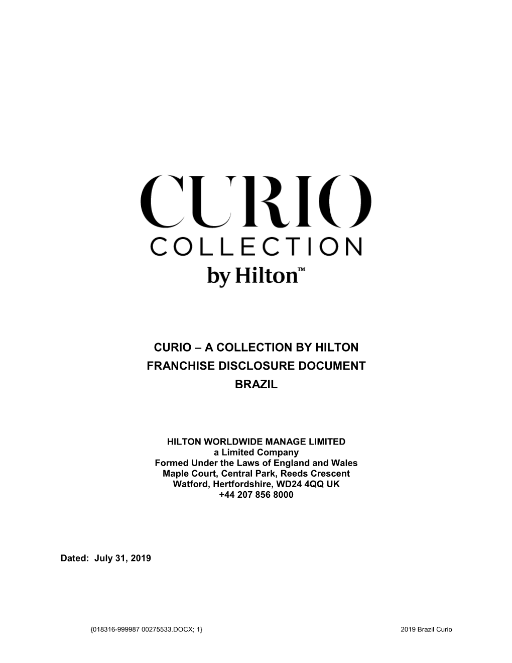 A Collection by Hilton Franchise Disclosure Document Brazil