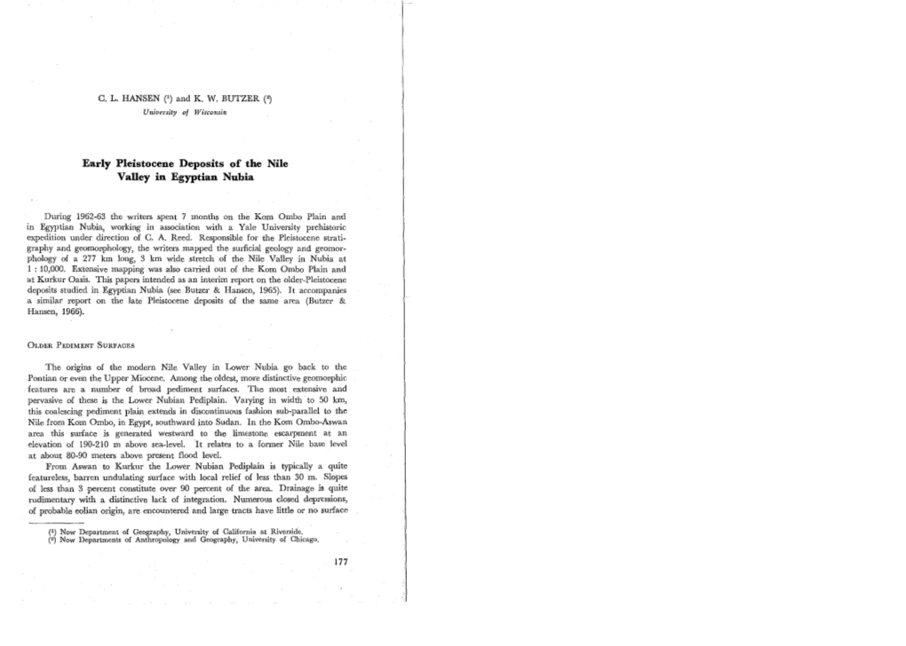 Early Pleistocene Deposits of the Nile Valley in Egyptian Nubia