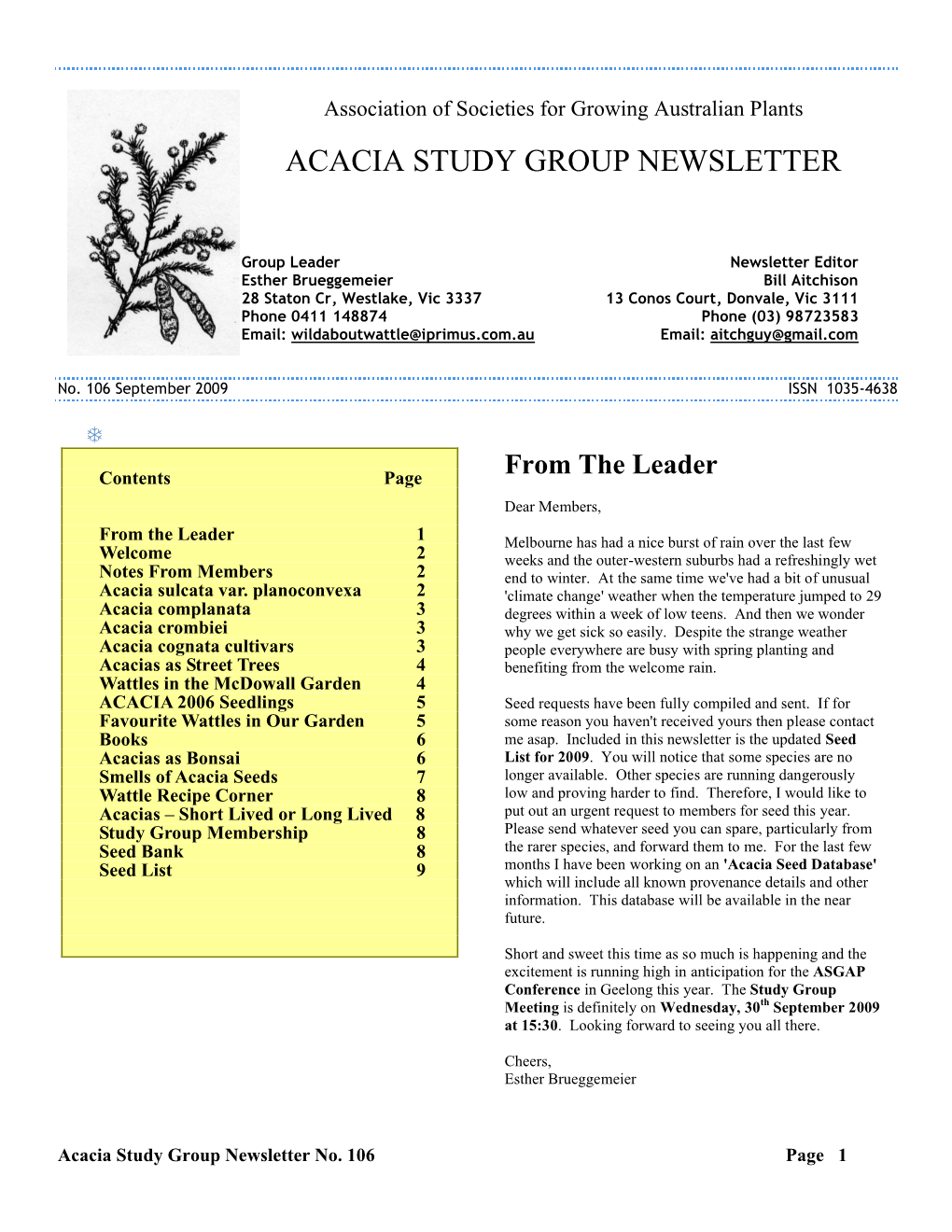 Acacia Study Group Newsletter