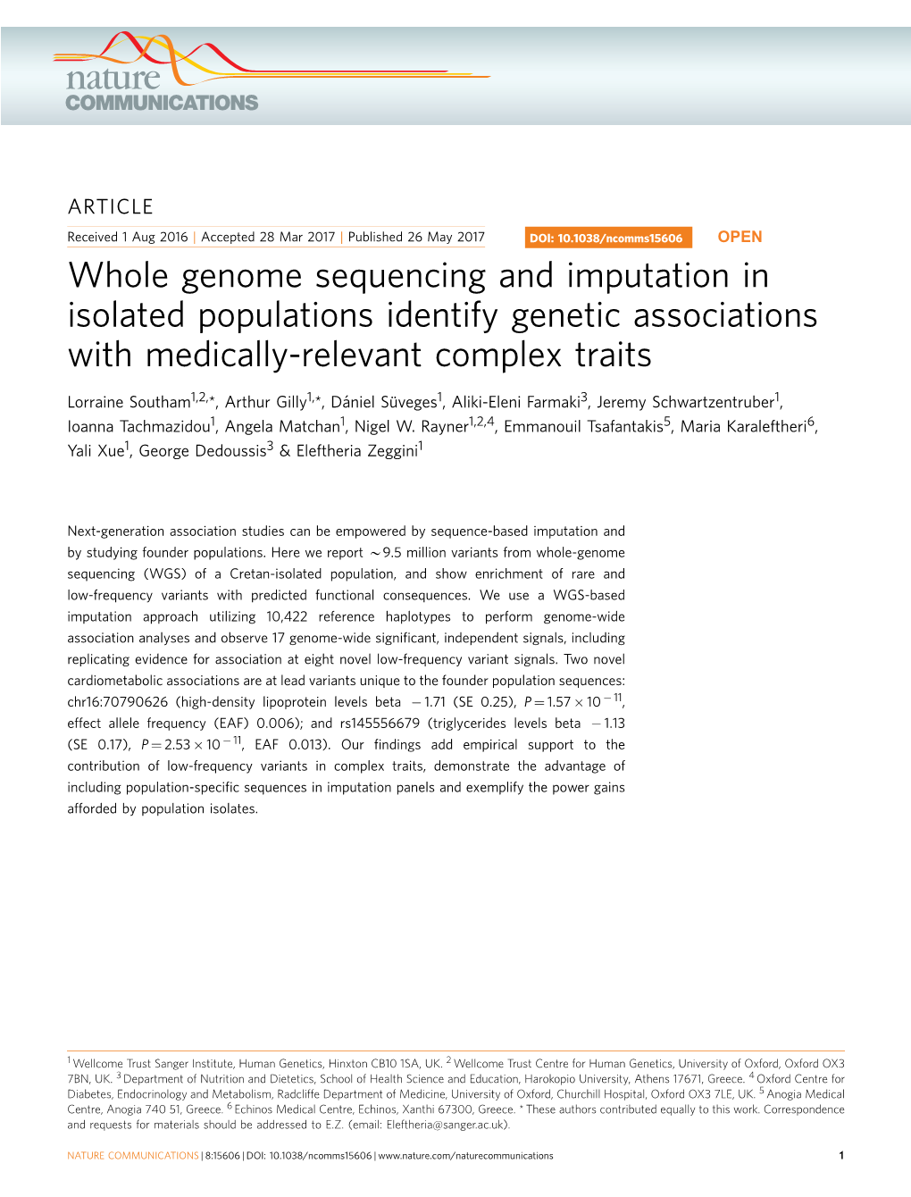 Whole Genome Sequencing and Imputation in Isolated Populations Identify Genetic Associations with Medically-Relevant Complex Traits