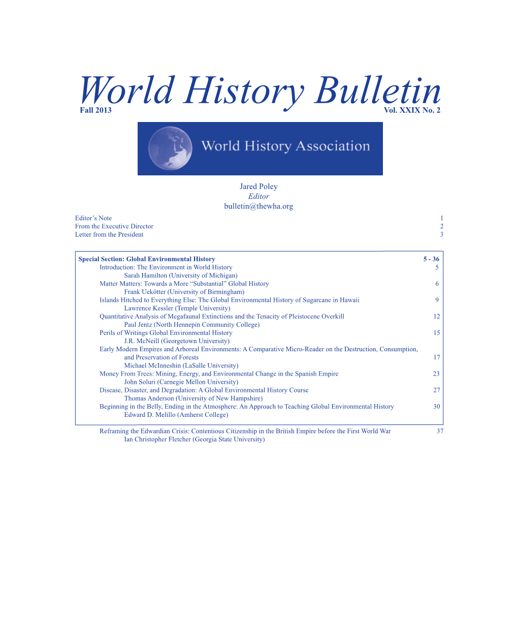 World History Bulletin Fall 2013 Vol