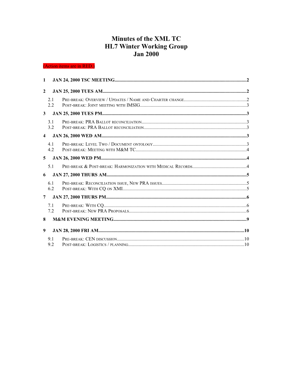 Minutes of the XML TC