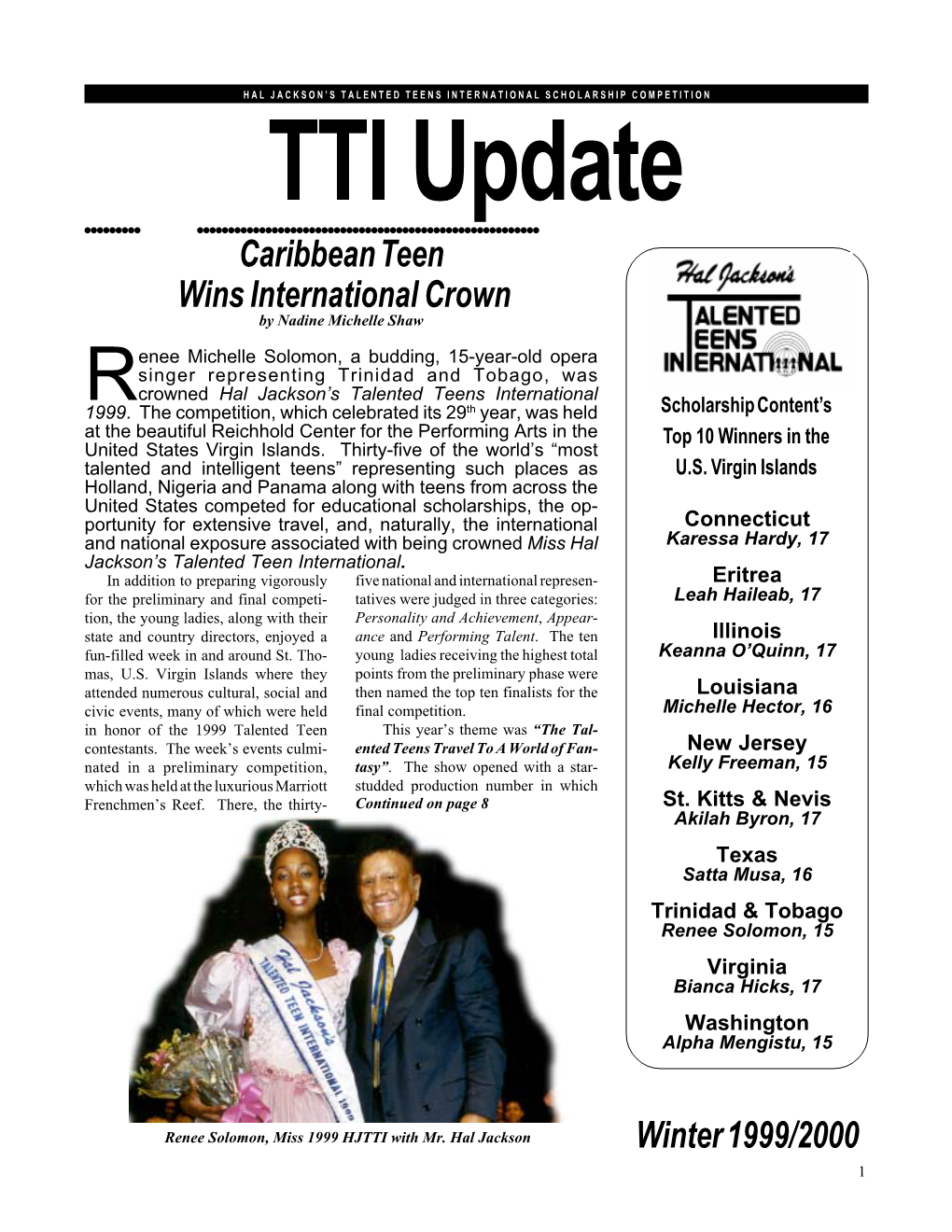 Winter 1999/2000 Caribbean Teen Wins International Crown