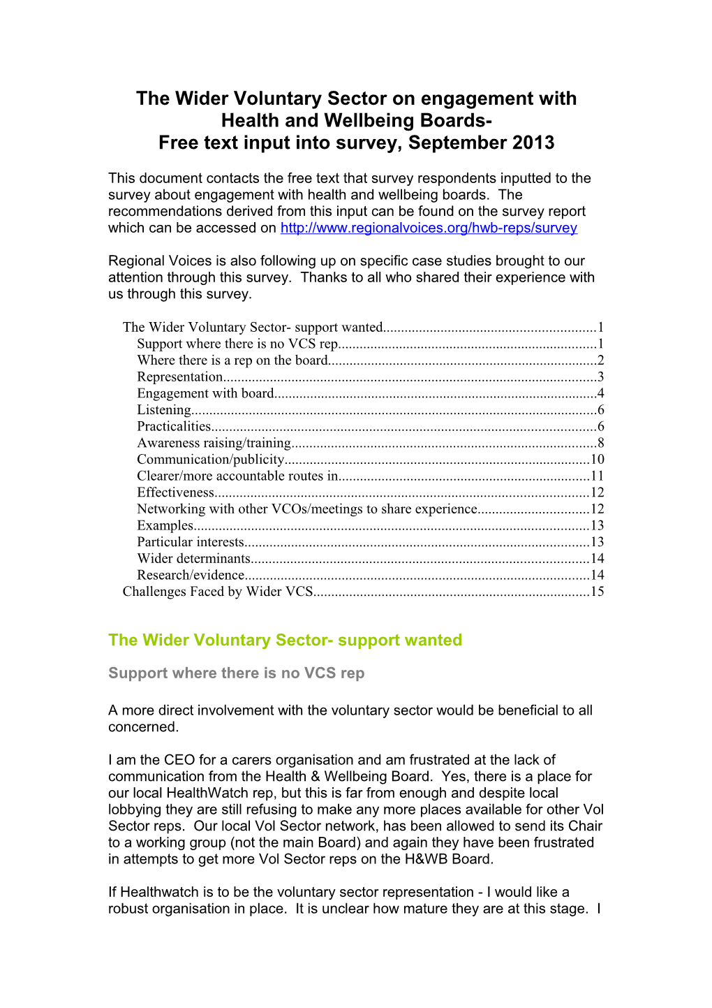 The Wider Voluntary Sector- Support Wanted