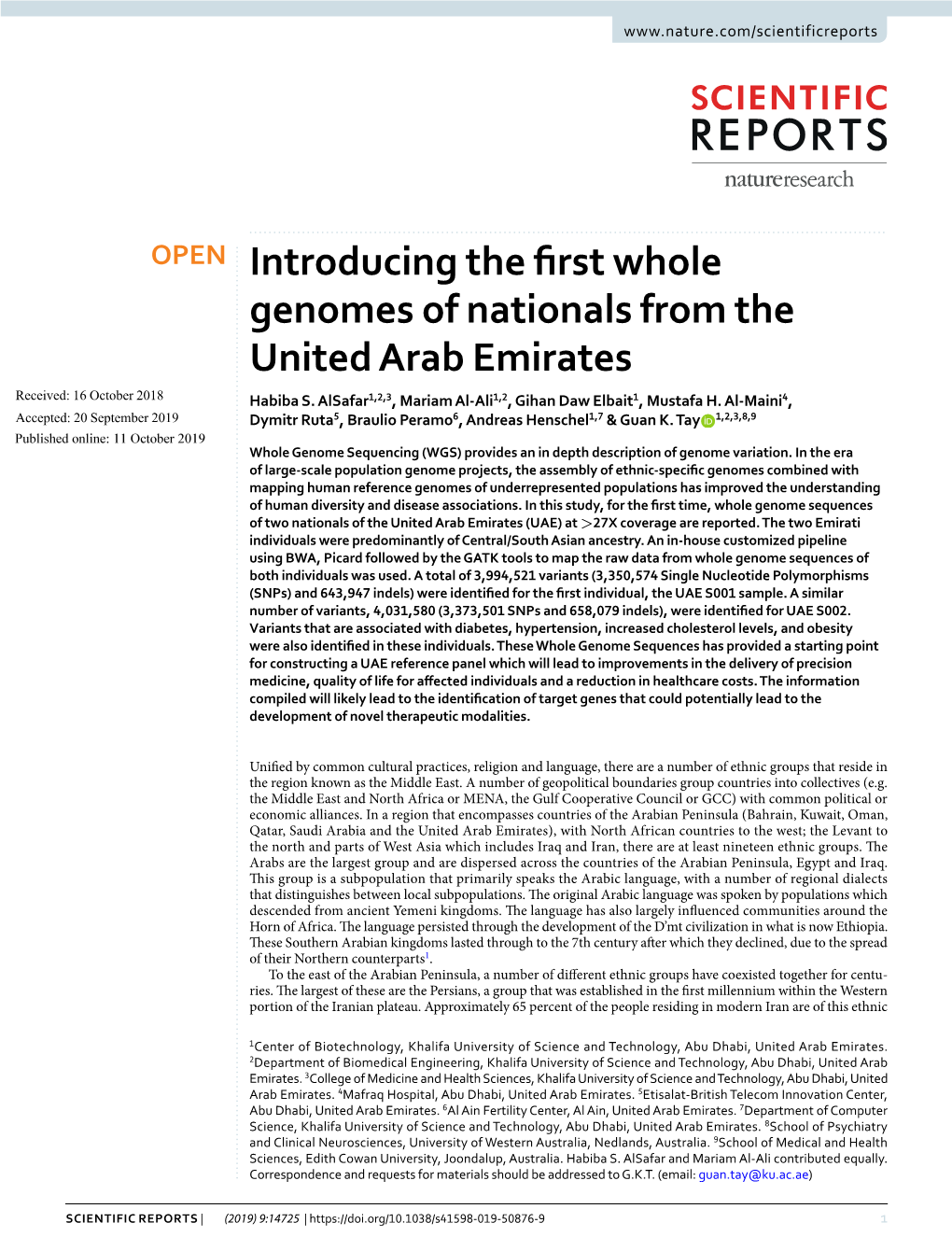 Introducing the First Whole Genomes of Nationals from the United Arab
