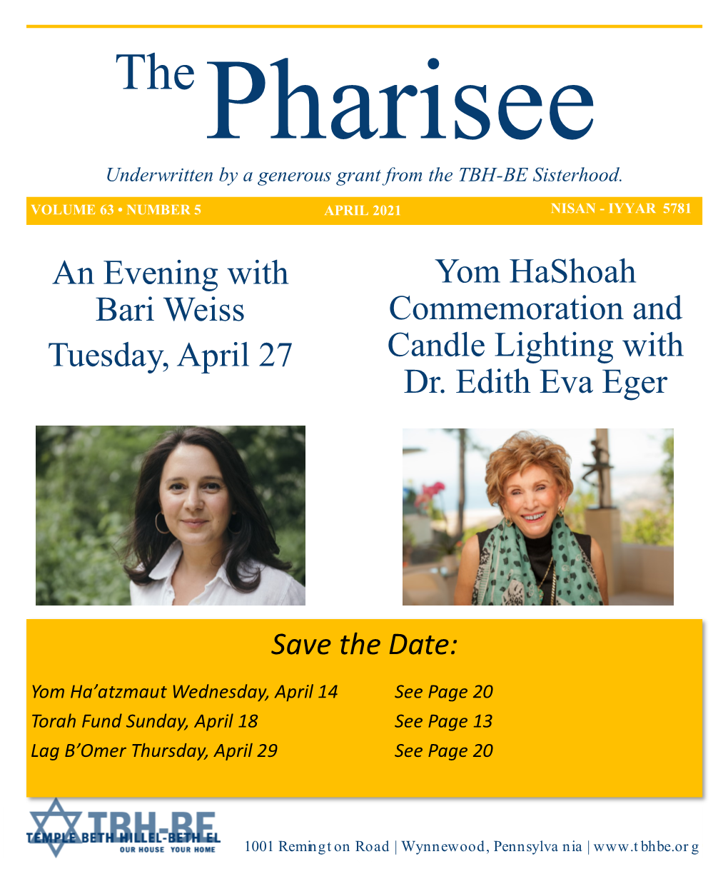 An Evening with Bari Weiss Tuesday, April 27 Yom Hashoah