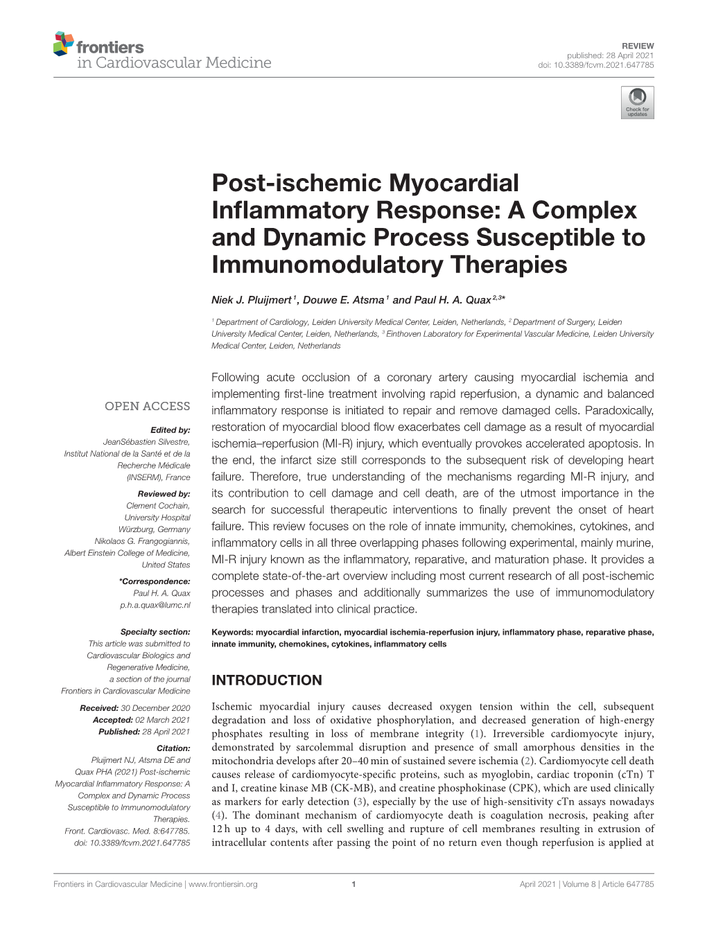 Post-Ischemic Myocardial Inflammatory Response