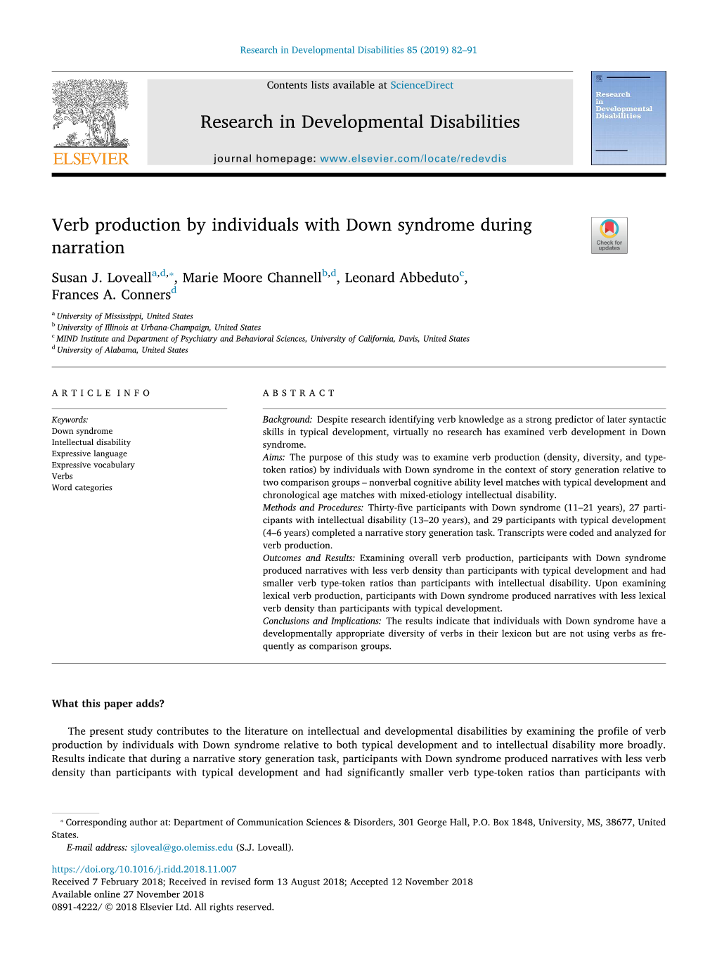 Verb Production by Individuals with Down Syndrome During Narration T ⁎ Susan J