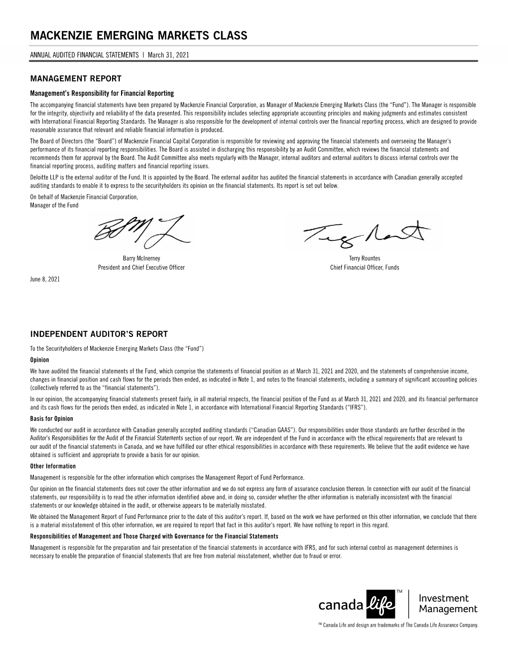 Financial Statements – Annual – Mackenzie Emerging