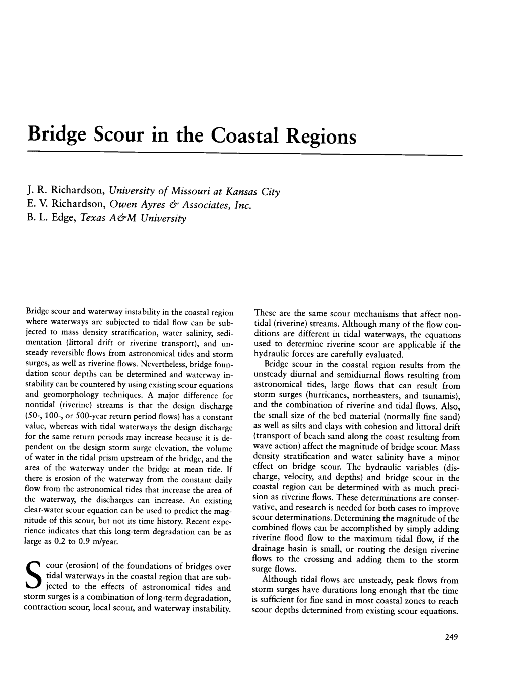 Bridge Scour in the Coastal Regions