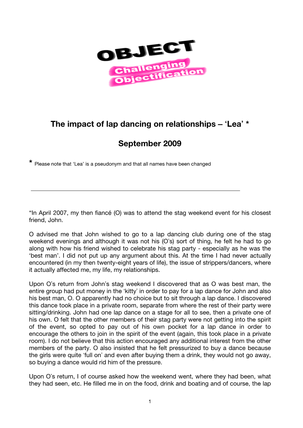 The Impact of Lap Dancing on Relationships – ‘Lea ’ *