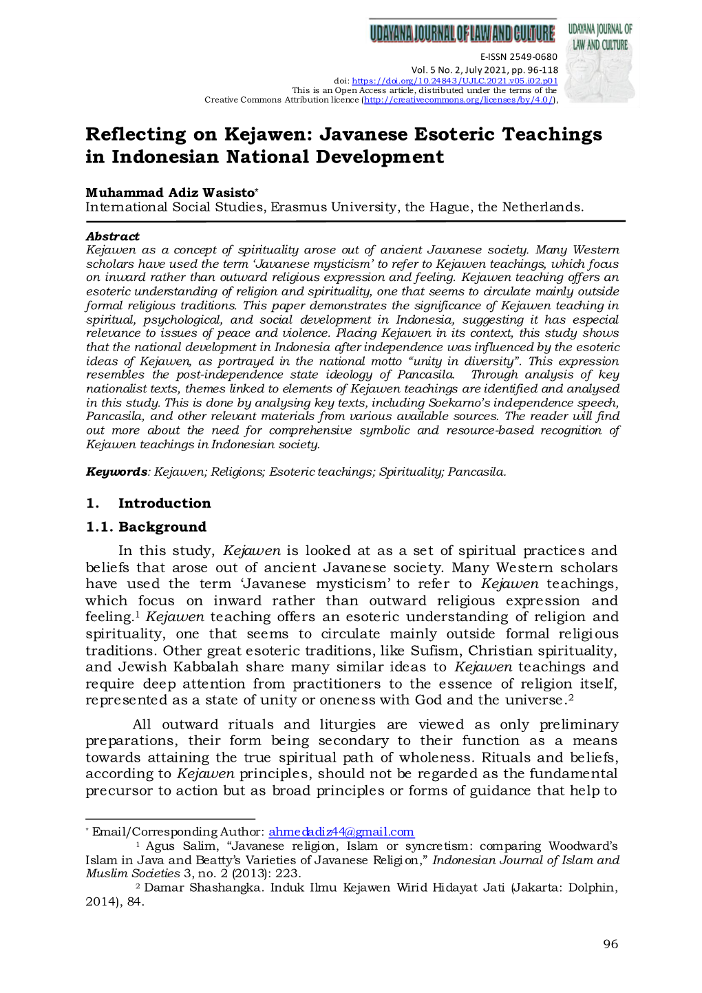 Reflecting on Kejawen: Javanese Esoteric Teachings in Indonesian National Development
