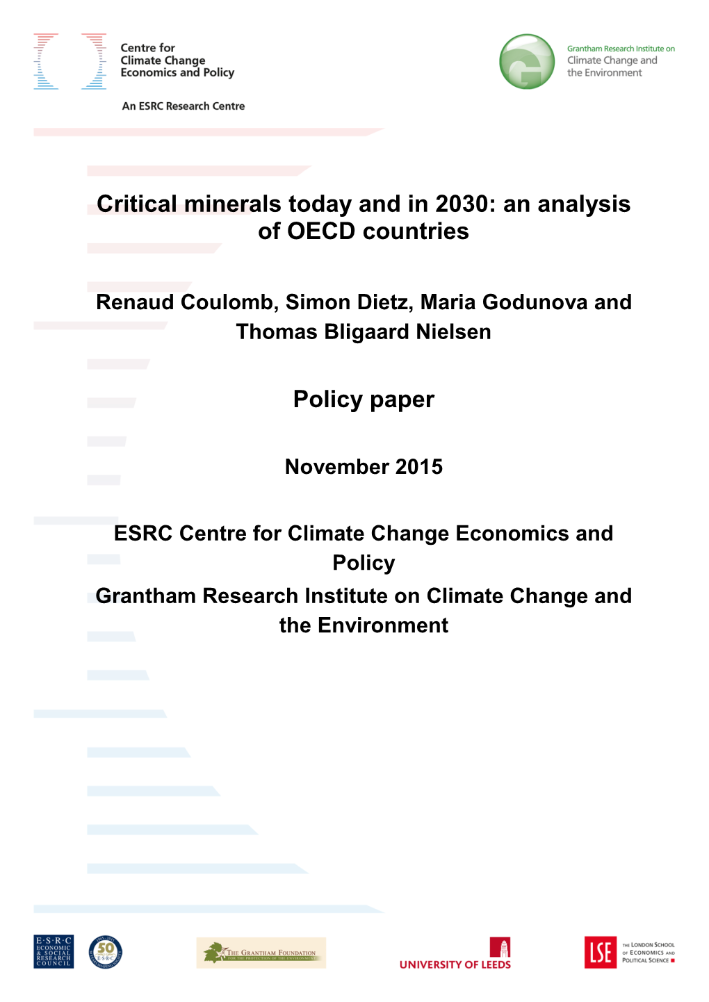 Critical Minerals Today and in 2030: an Analysis of OECD Countries Policy Paper