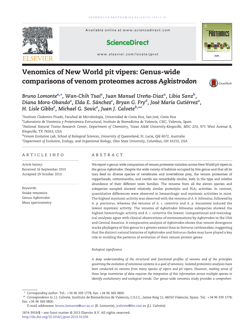 Genus-Wide Comparisons of Venom Proteomes Across Agkistrodon