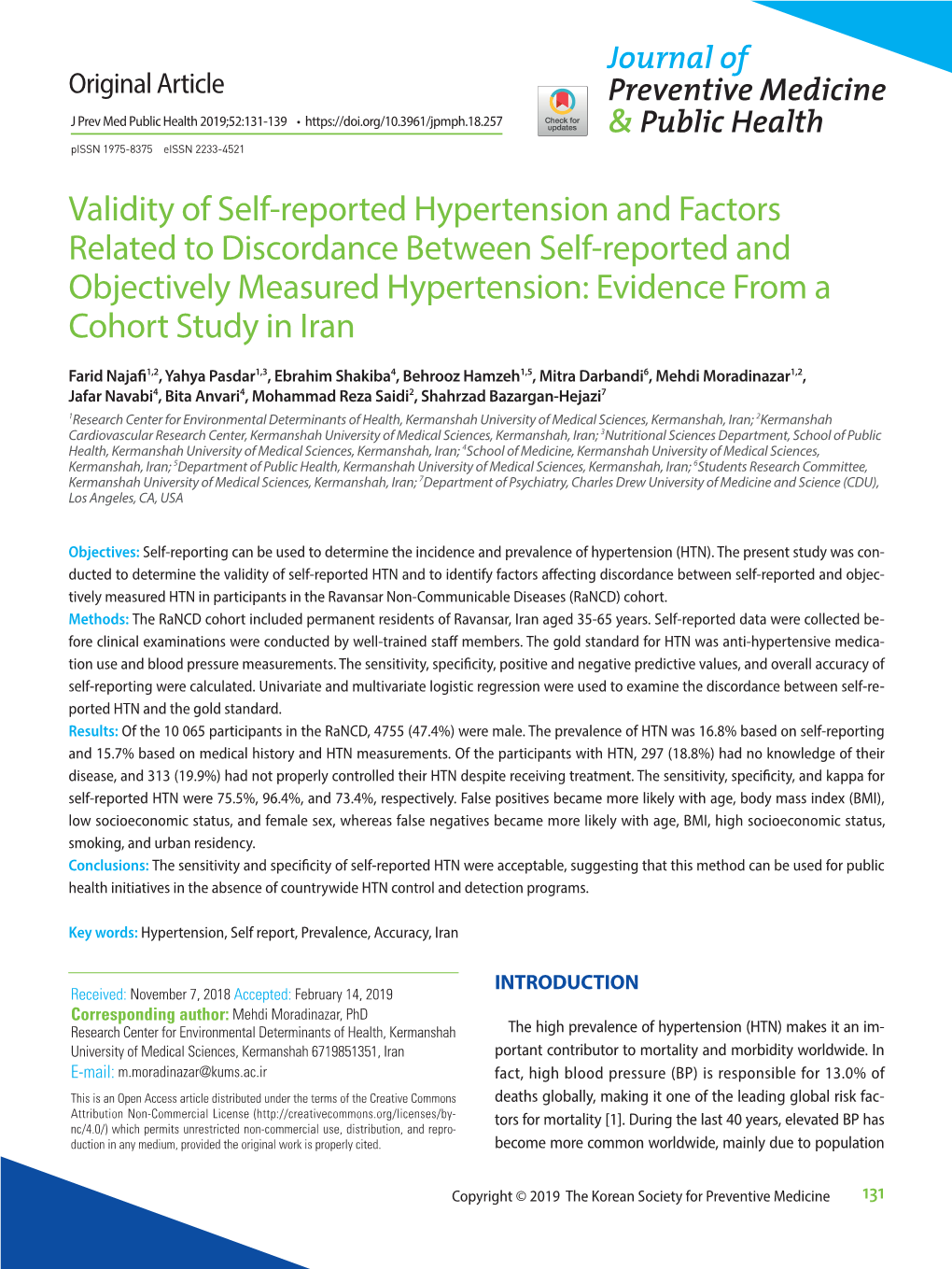 Validity of Self-Reported Hypertension and Factors Related to Discordance