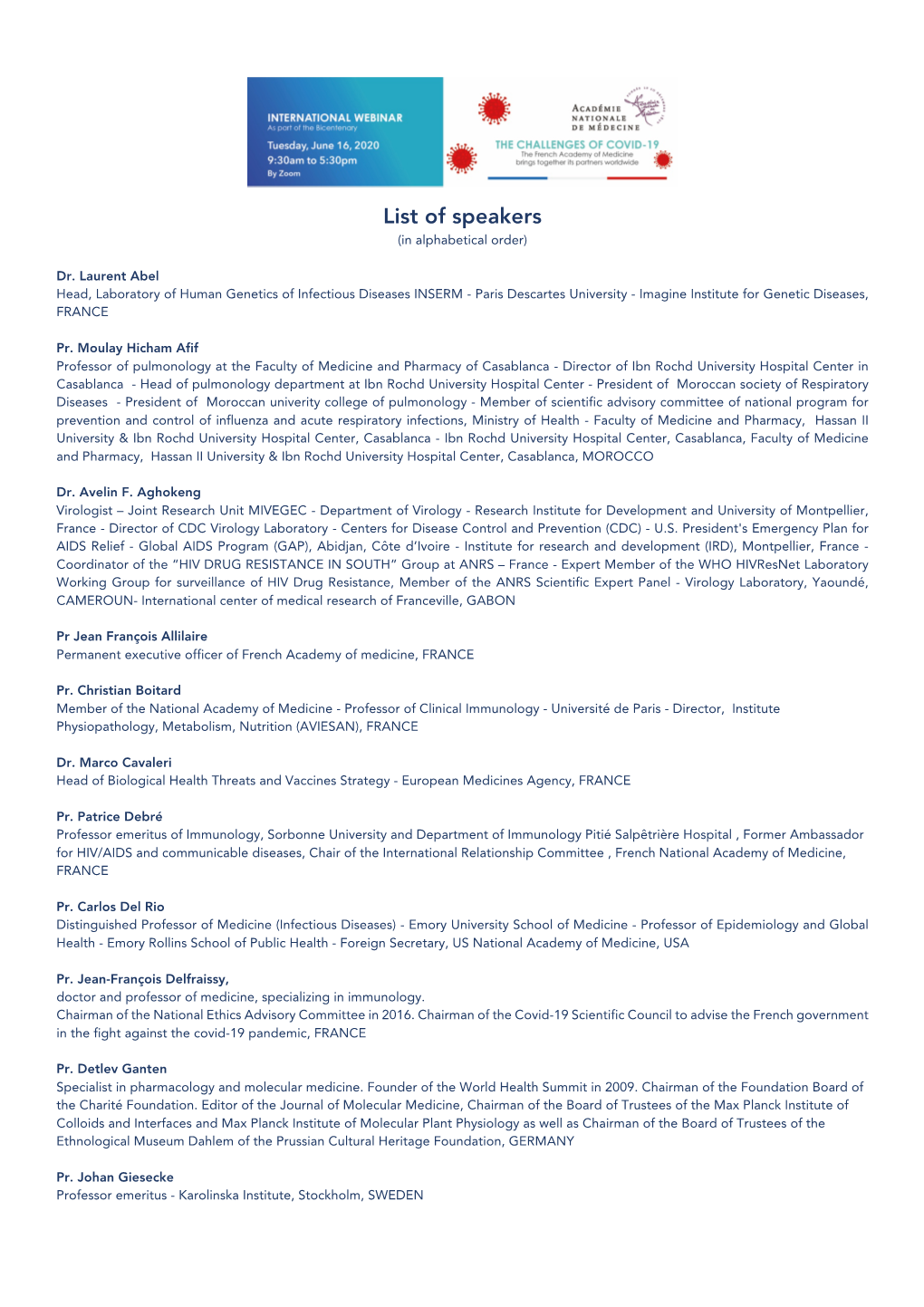 List of Speakers (In Alphabetical Order)