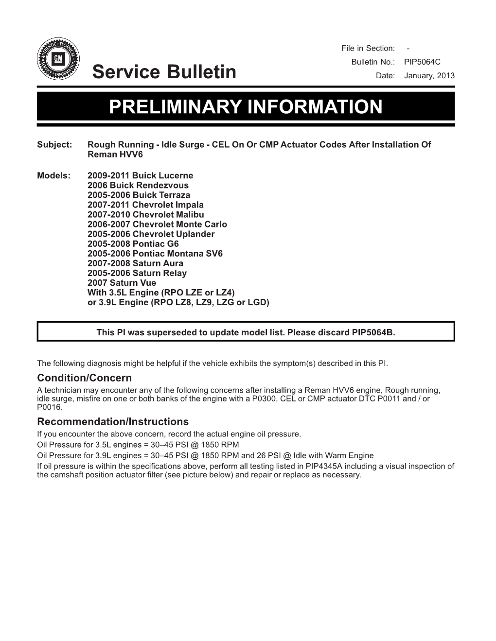 Service Bulletin PRELIMINARY INFORMATION