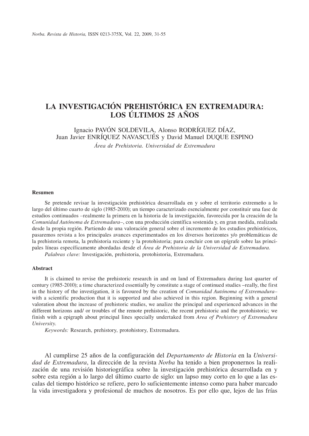 La Investigación Prehistórica En Extremadura: Los Últimos 25 Años