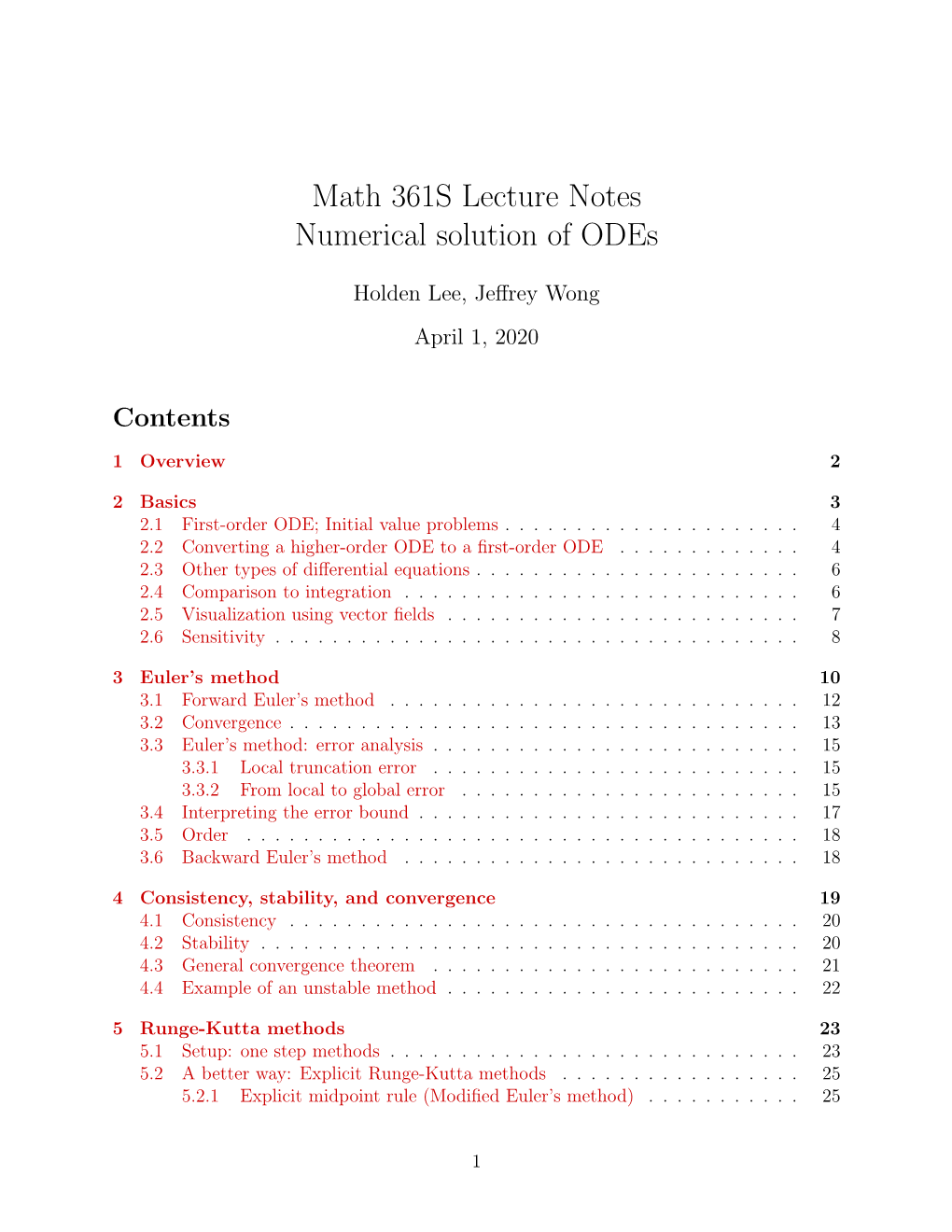 Math 361S Lecture Notes Numerical Solution of Odes